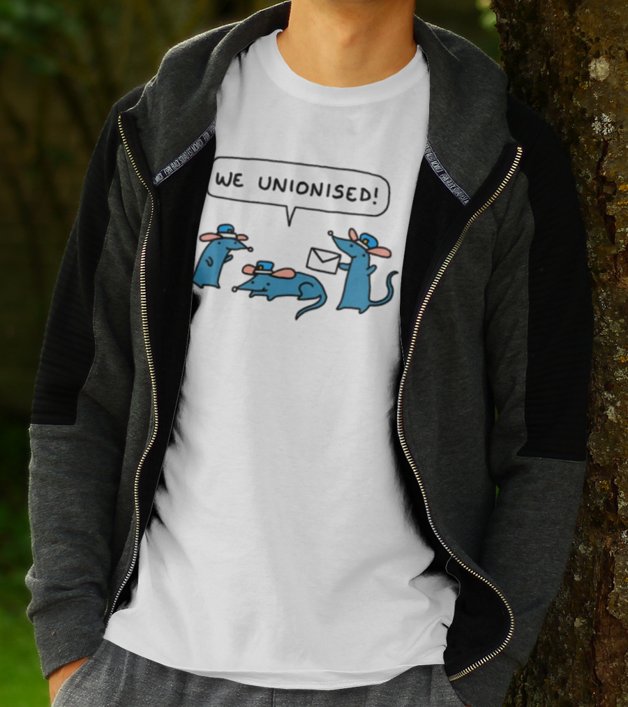 WE UNIONISED Mail Rats Comical Cartoon Mailman Speech Bubble T-Shirt