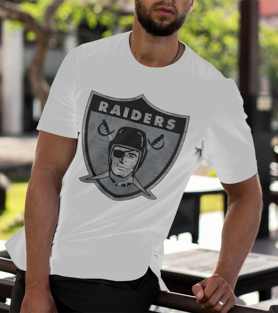 Raiders NFL Football Shield Patch Logo Silver And Black T-Shirt