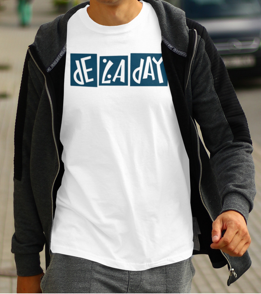 De La Day Text Typography Style In Blue Squares T-Shirt