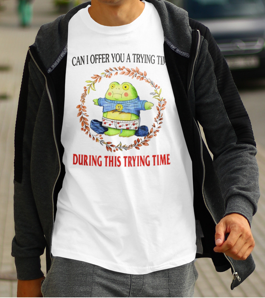 Can I Offer You A Trying Time During This Trying Time Funny Frog Meme T-Shirt