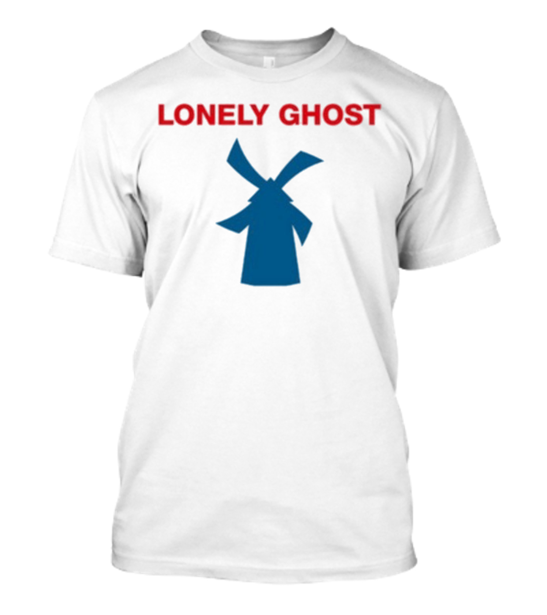 Lonely Ghost Windmill Classic Red Text Blue Silhouette T-Shirt