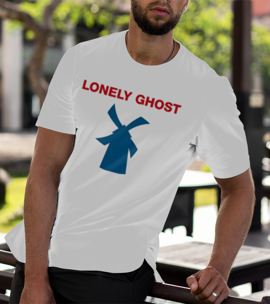 Lonely Ghost Windmill Classic Red Text Blue Silhouette T-Shirt