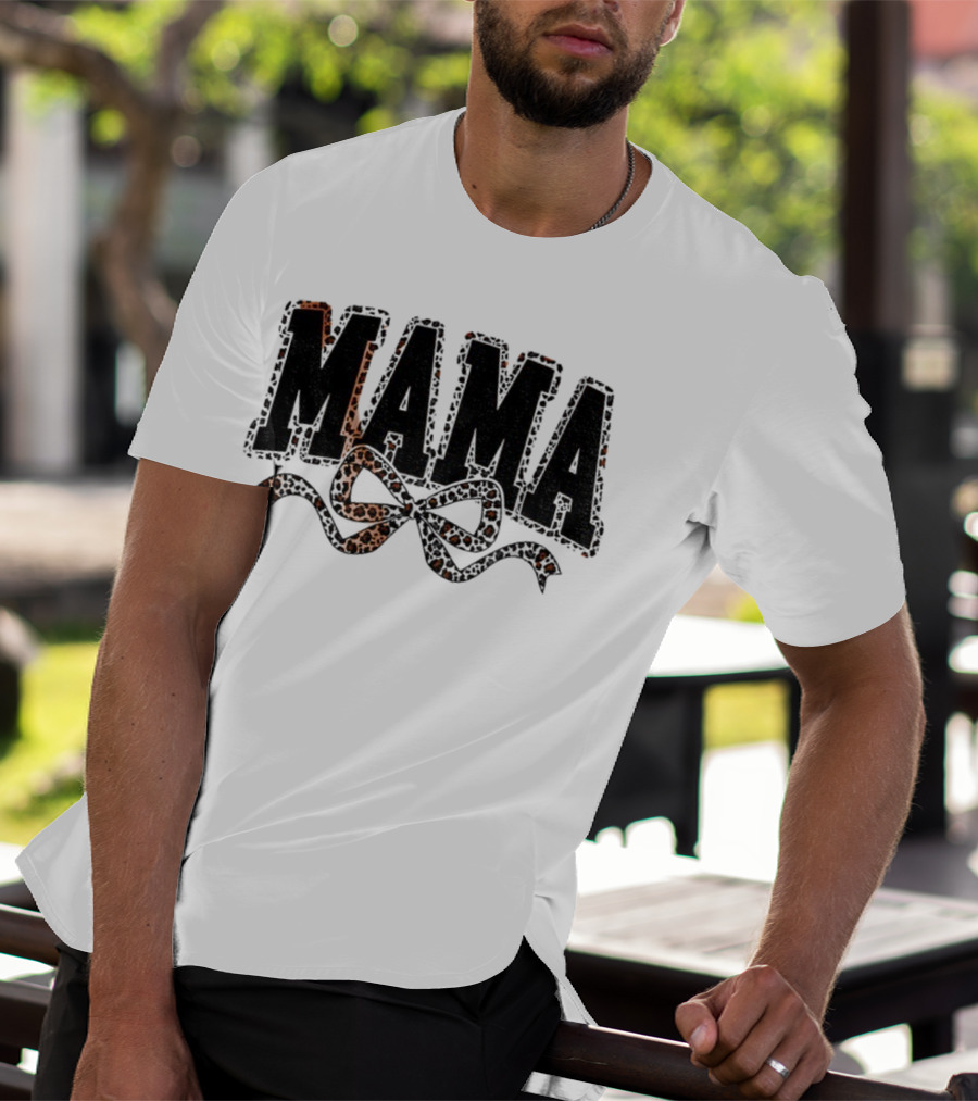 Mama Leopard Print Coquette Bow T-Shirt