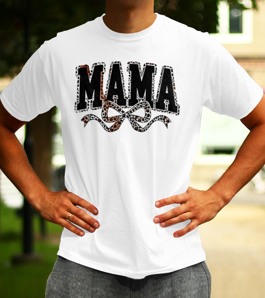 Mama Leopard Print Coquette Bow T-Shirt