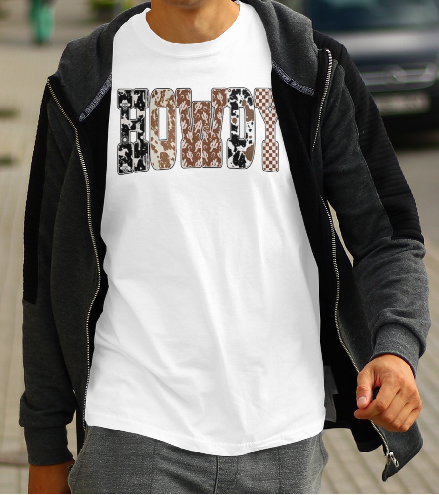 Western Ghost Howdy Cowboy Checkered Halloween Letters T-Shirt