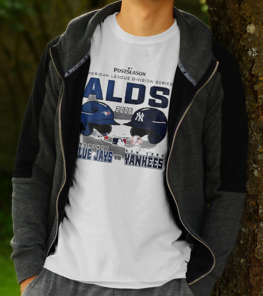 Toronto Blue Jays Vs New York Yankees 2025 ALDS MLB Postseason Helmets Bats Showdown T-Shirt