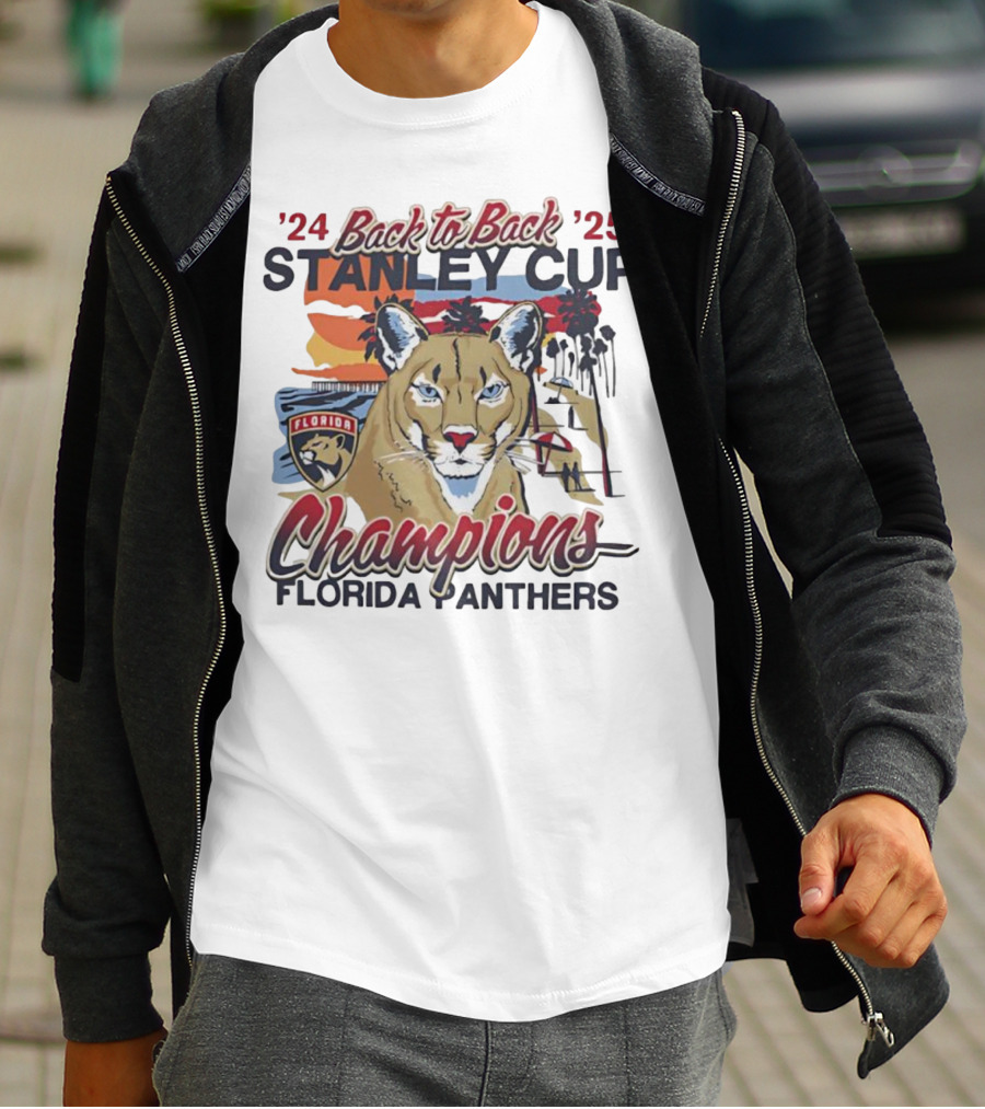 Florida Panthers Back To Back 2024 2025 Stanley Cup Champions Sunset Franklin T-Shirt