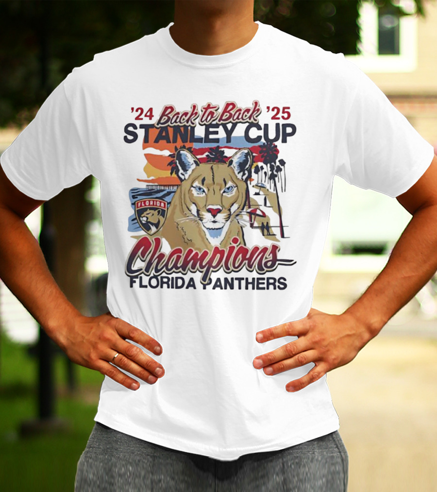 Florida Panthers Back To Back 2024 2025 Stanley Cup Champions Sunset Franklin T-Shirt