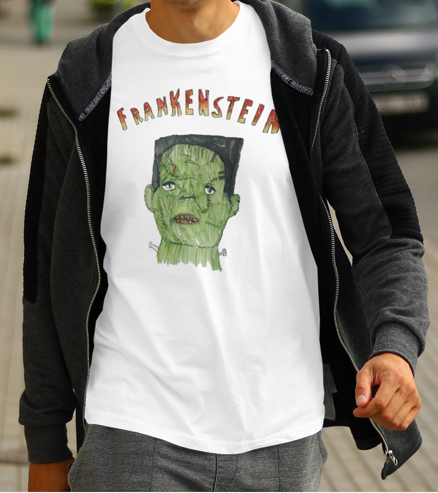 Frankenstein Hand-Drawn Green Monster Illustration T-Shirt