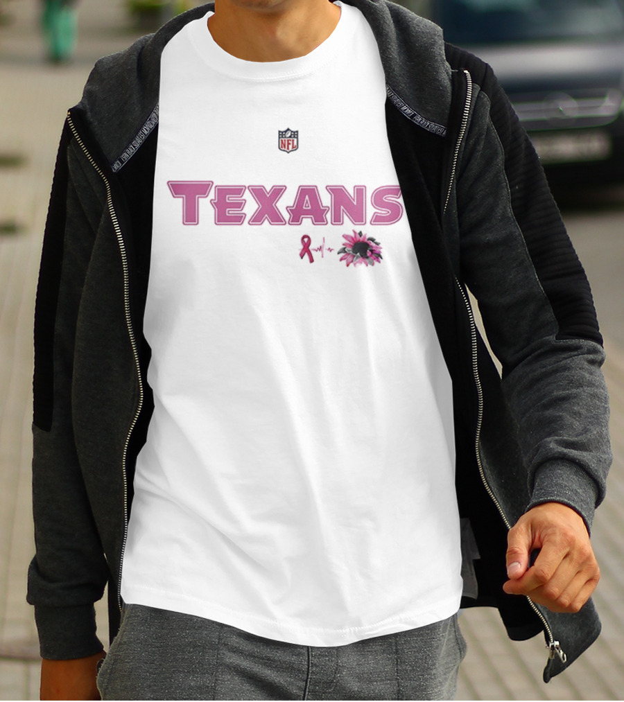Texans Pink Ribbon NFL Breast Cancer Awareness Pink Flower T-Shirt