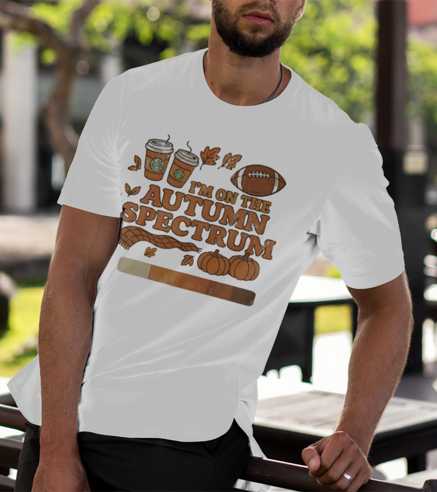 I’m On The Autumn Spectrum Pumpkin Spice Football Coffee Leaves T-Shirt
