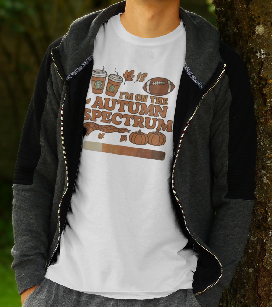 I’m On The Autumn Spectrum Pumpkin Spice Football Coffee Leaves T-Shirt