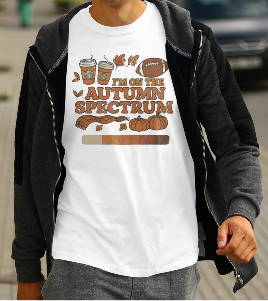 I’m On The Autumn Spectrum Pumpkin Spice Football Coffee Leaves T-Shirt