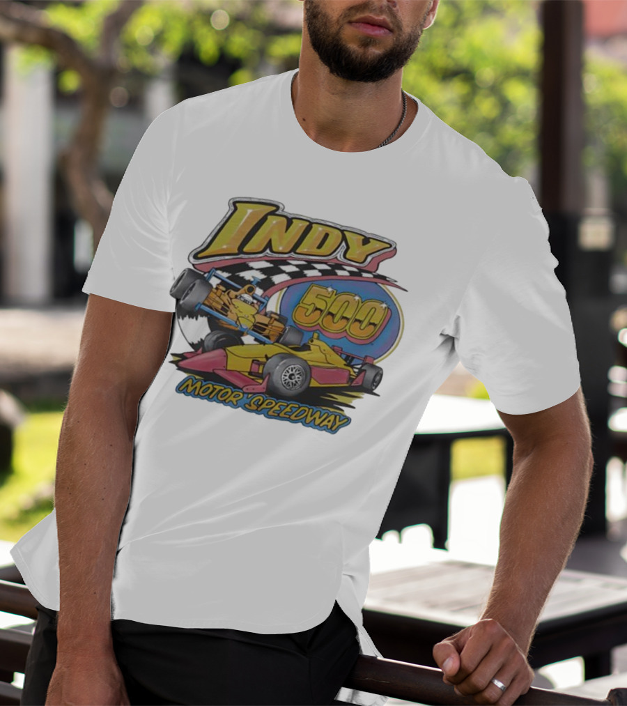 Indy 500 Motor Speedway Racing Cars Checkered Flag Oval Track T-Shirt
