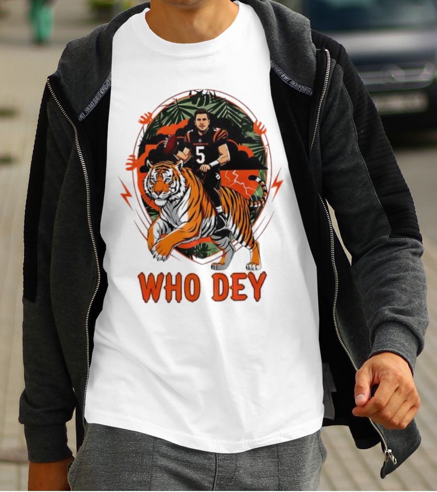 Joe Flacco Cincinnati Bengals Tiger Ride Who Dey Jungle Football T-Shirt