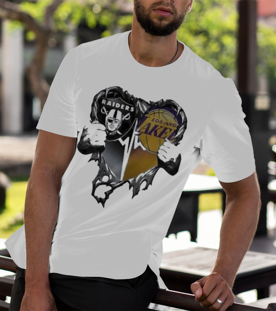 Las Vegas Raiders Los Angeles Lakers Heart Design T-Shirt