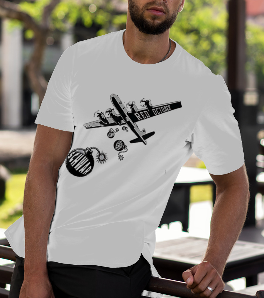 Philadelphia Phillies Red October Schwarbombs Away City Skyline Airplane رسالة قصف Blimp Explosion T-Shirt