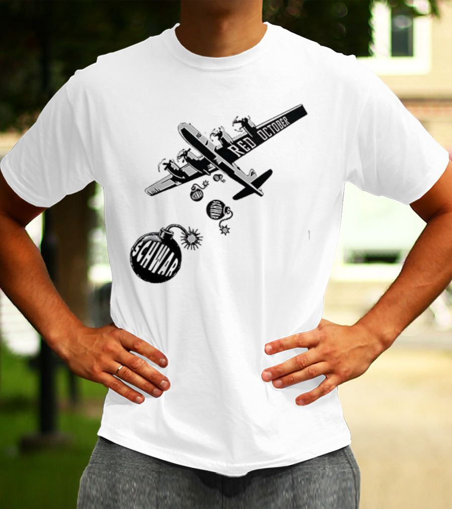 Philadelphia Phillies Red October Schwarbombs Away City Skyline Airplane رسالة قصف Blimp Explosion T-Shirt