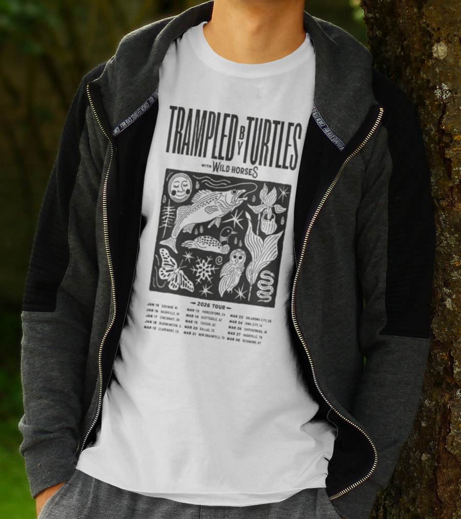 Trampled By Turtles Wild Horses 2026 Tour Dates Fish Sun Moon Flower Butterfly T-Shirt