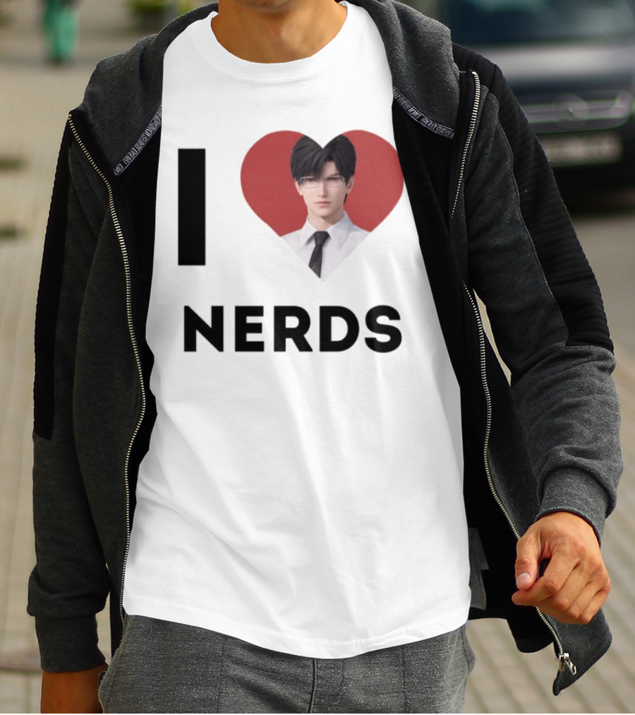 I Love Nerds Anime Character Glasses And Suit T-Shirt