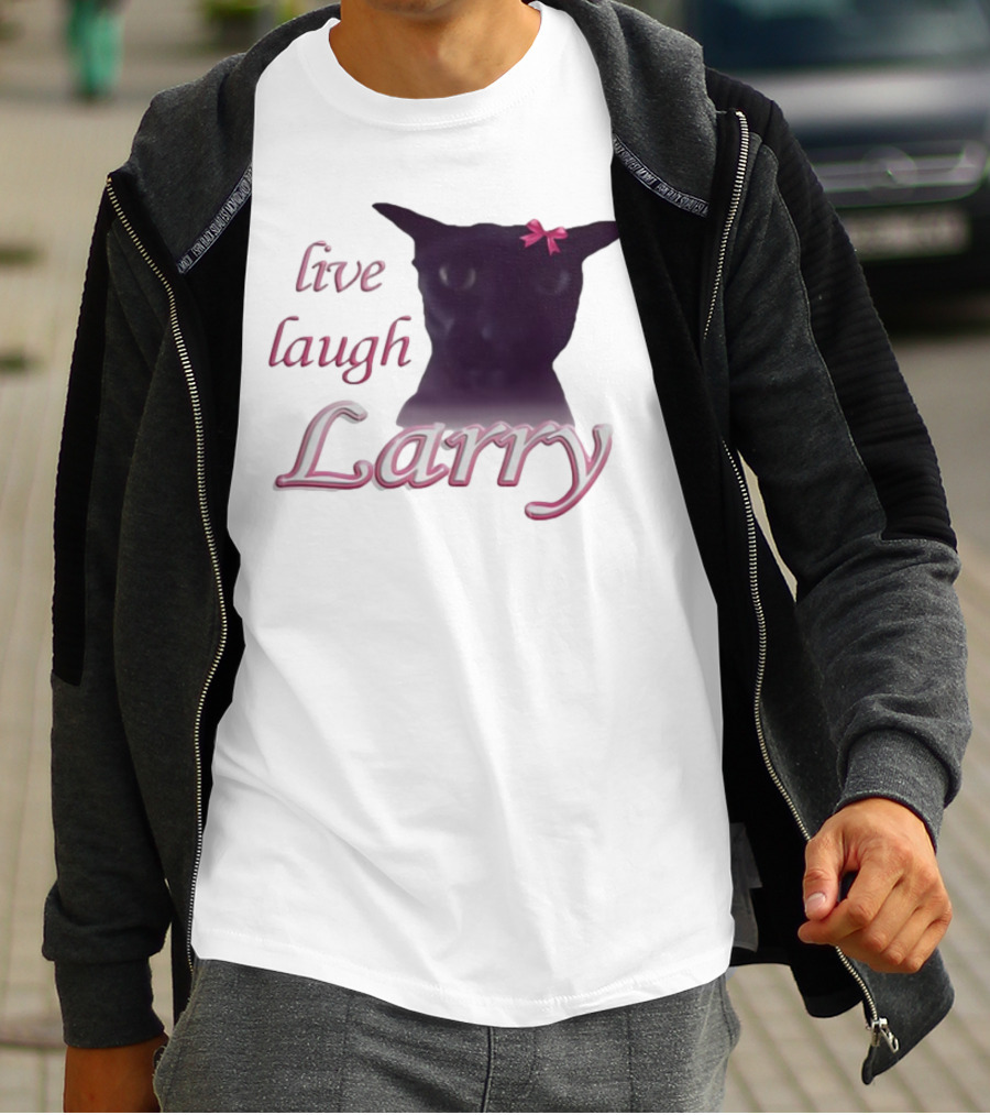 Live Laugh Larry Cat With Pink Bow T-Shirt