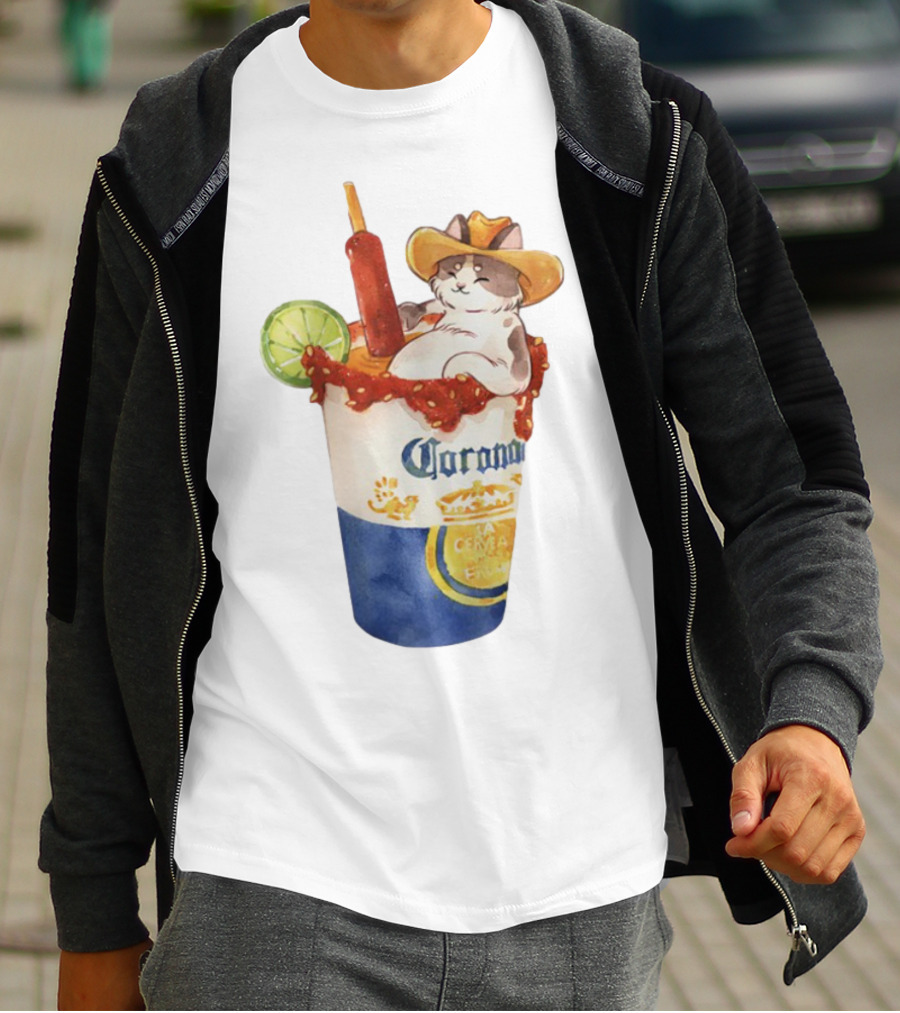 Michelada Vanilla Ryder Cat With Cowboy Hat In Corona Cup With Lime And Chamoy T-Shirt