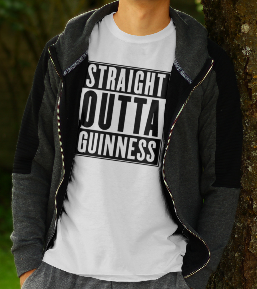 Straight Outta Guinness Black Text Block Comedic Phrase T-Shirt