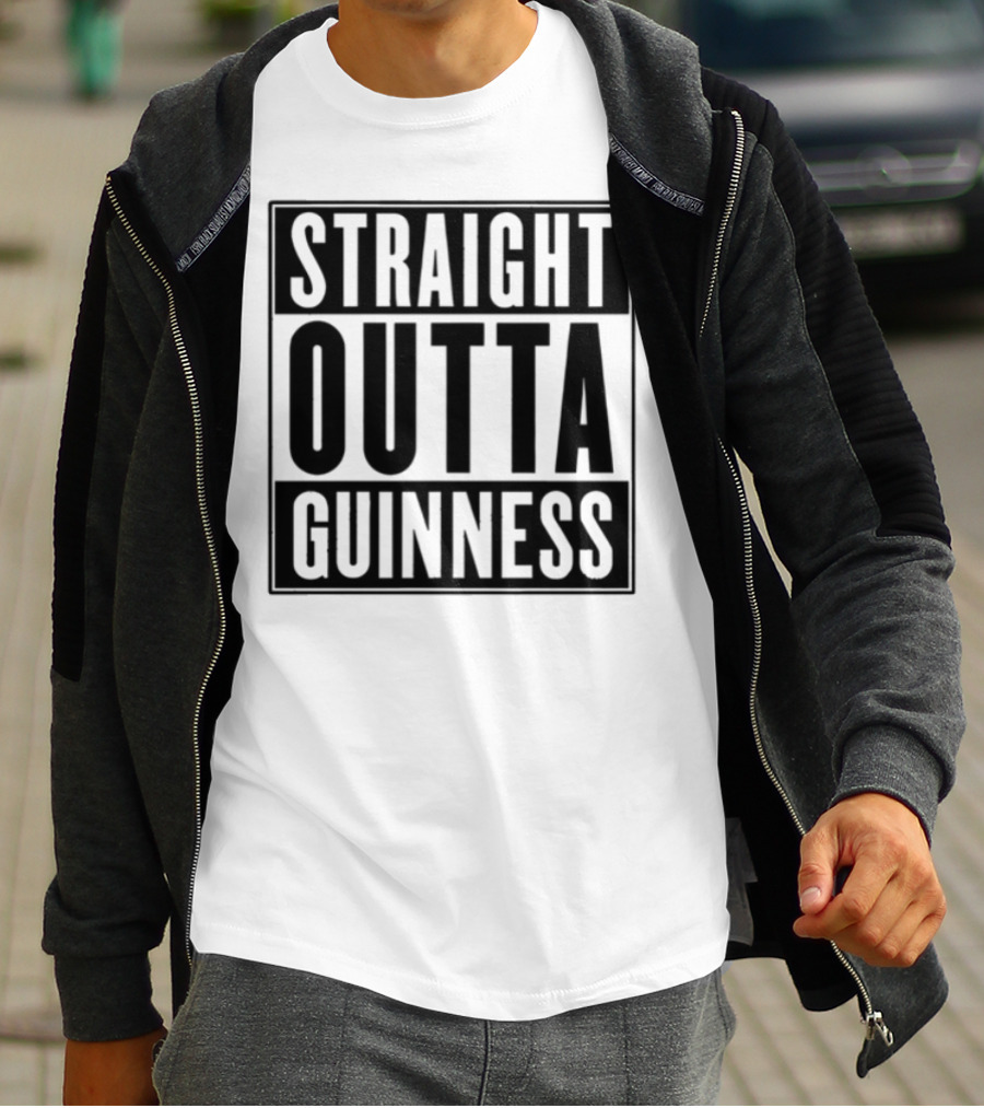 Straight Outta Guinness Black Text Block Comedic Phrase T-Shirt