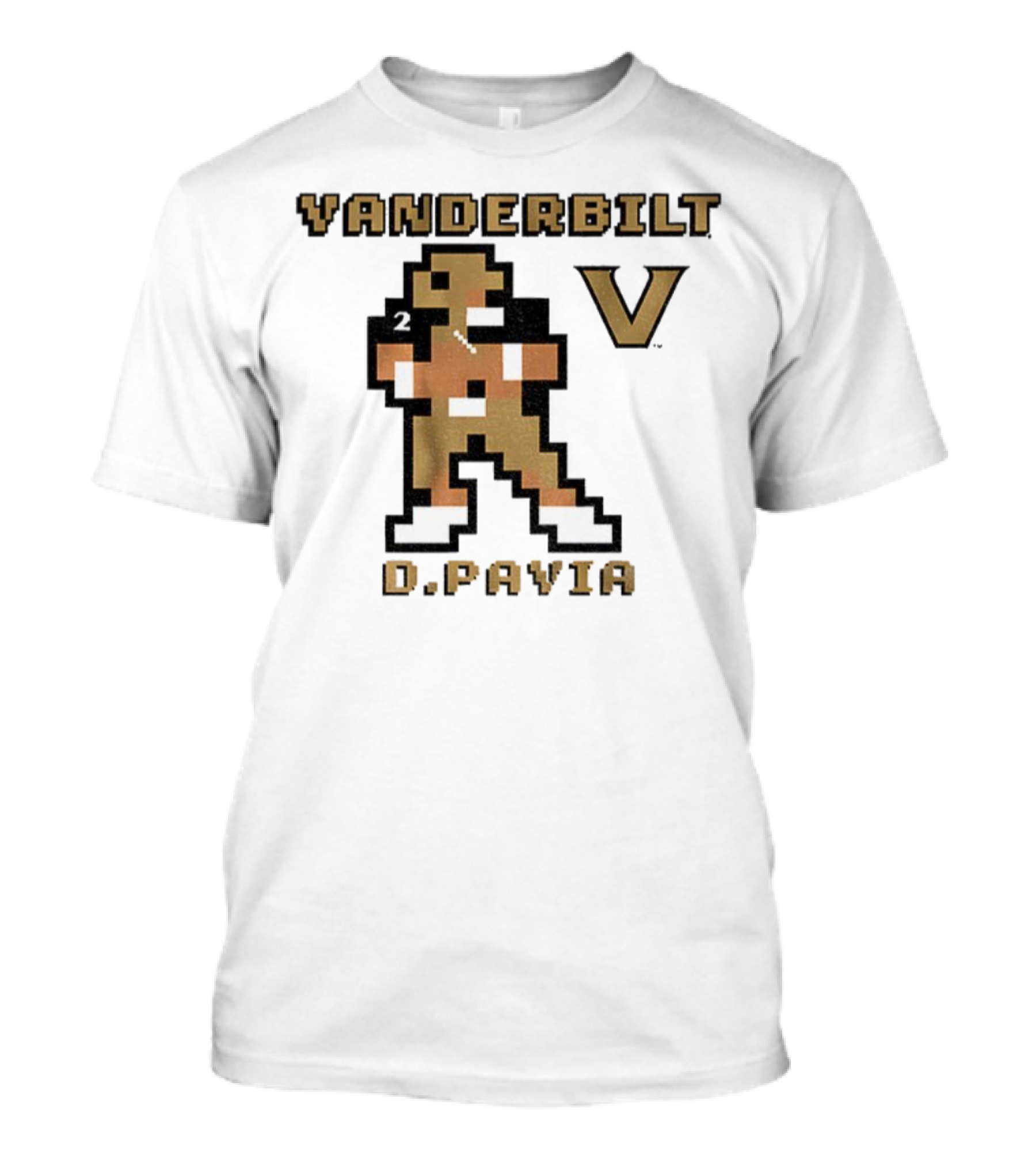 Vanderbilt Commodores D. Pavia 8-Bit Retro Football V Pixel Art T-Shirt
