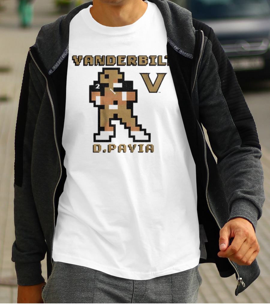 Vanderbilt Commodores D. Pavia 8-Bit Retro Football V Pixel Art T-Shirt