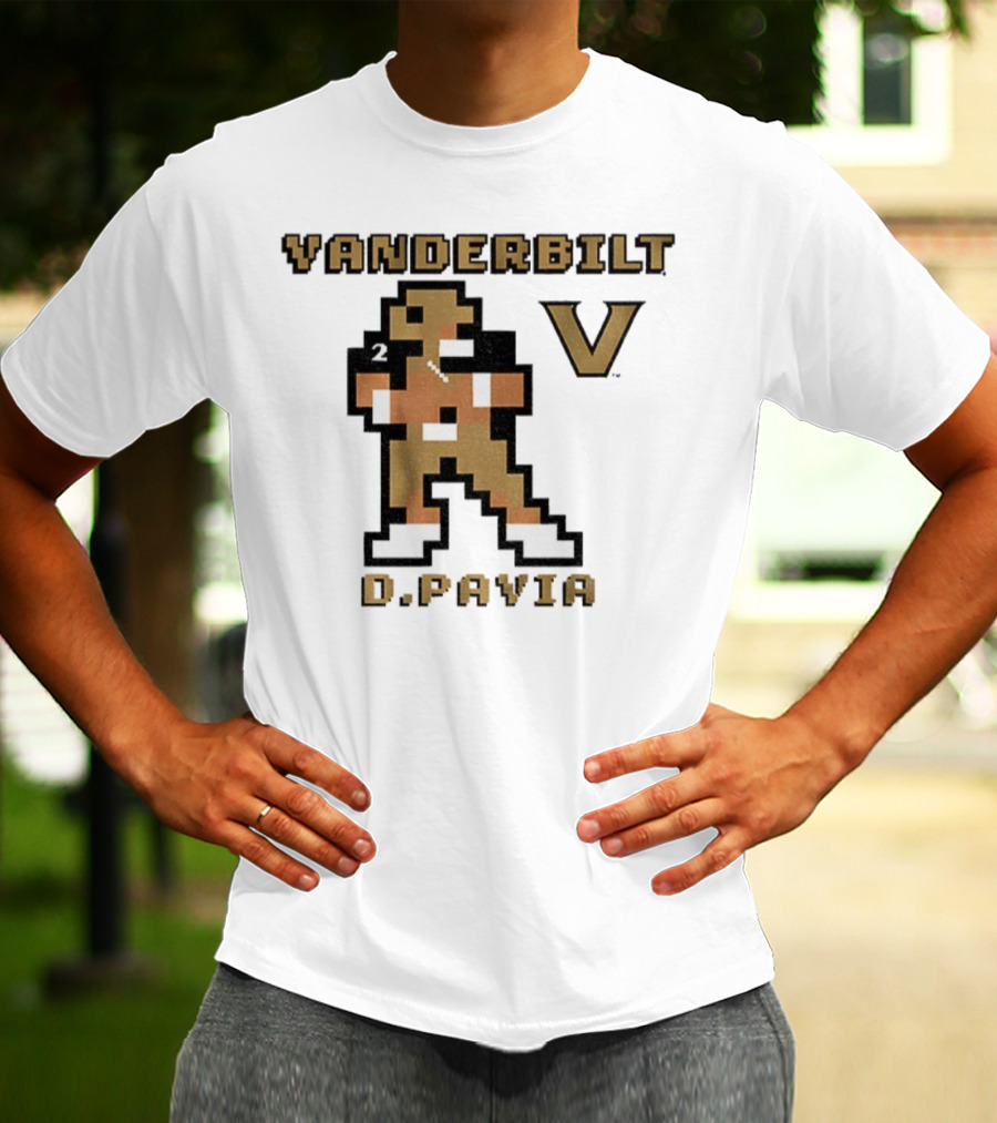 Vanderbilt Commodores D. Pavia 8-Bit Retro Football V Pixel Art T-Shirt