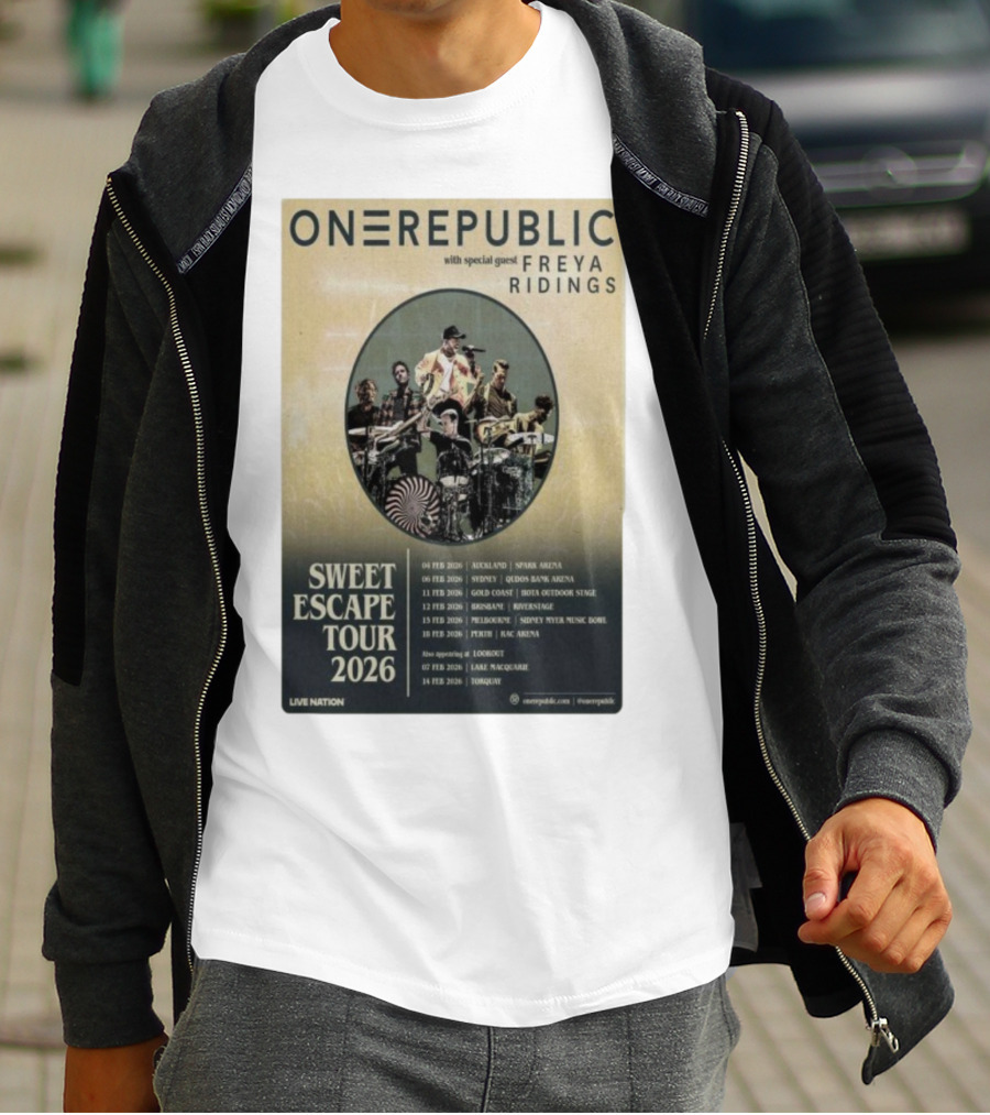 ONEREPUBLIC Sweet Escape Tour Australia New Zealand 2026 Special Guest Freya Ridings T-Shirt