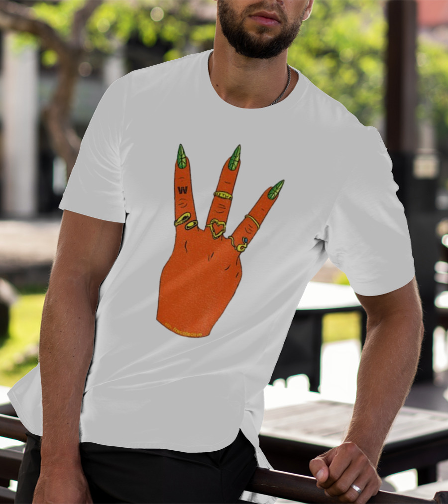 W Basketball Three Fingers Orange Hand Gesture Logo T-Shirt