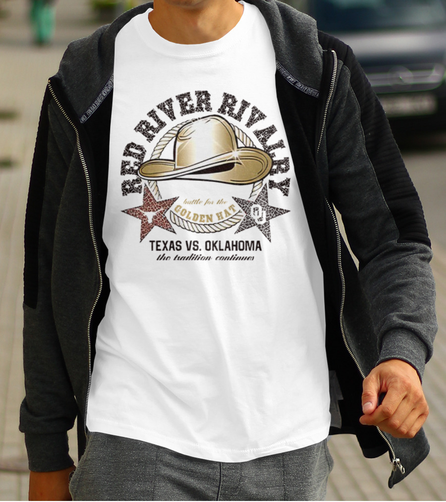 Red River Rivalry Texas Vs Oklahoma Golden Hat Tradition Showdown T-Shirt