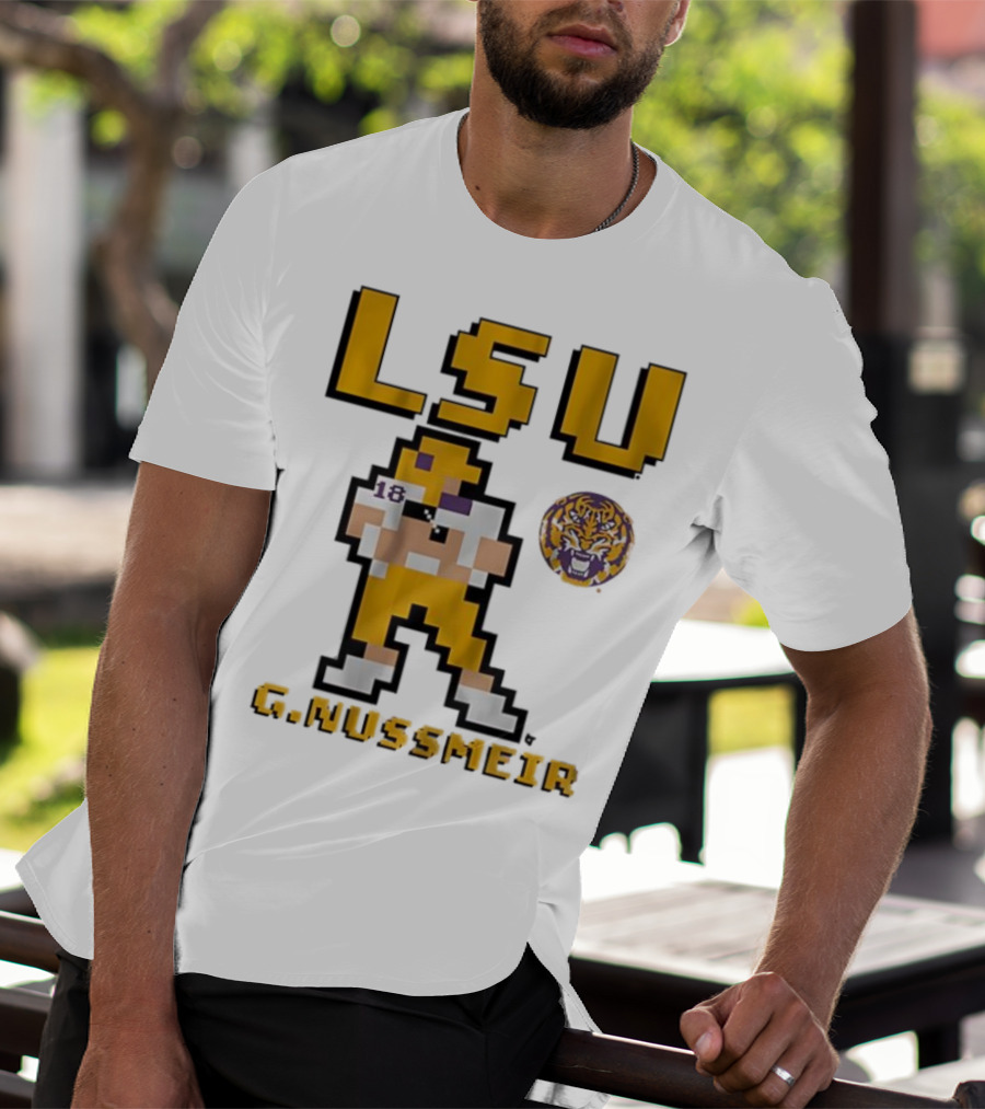 LSU Football G. Nussmeier Retro Pixel Art Tiger Pride T-Shirt