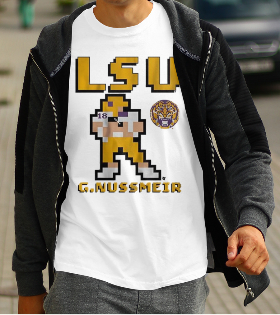 LSU Football G. Nussmeier Retro Pixel Art Tiger Pride T-Shirt