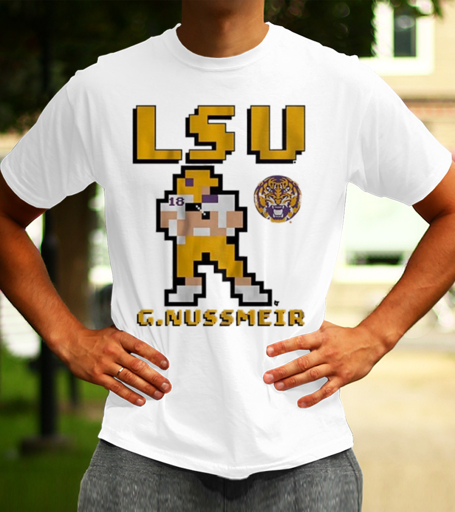LSU Football G. Nussmeier Retro Pixel Art Tiger Pride T-Shirt