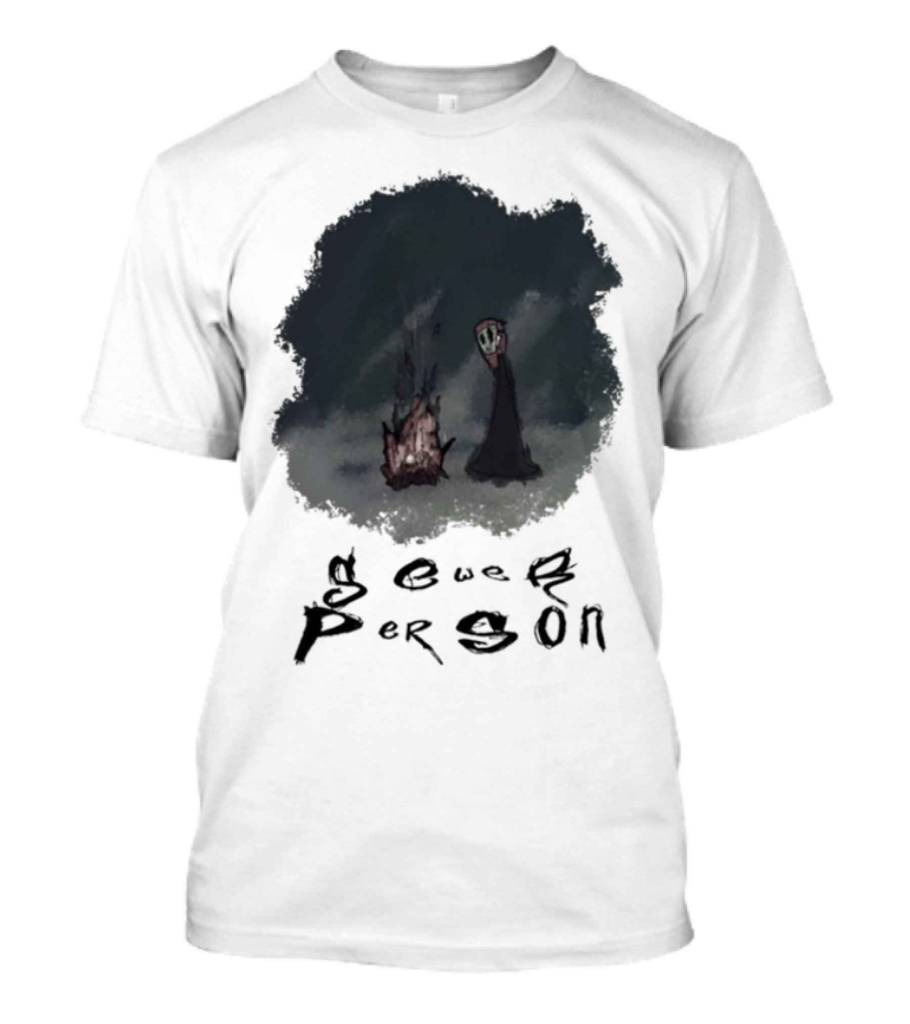 Sewerperson Campfire Mountain Forest Scene T-Shirt