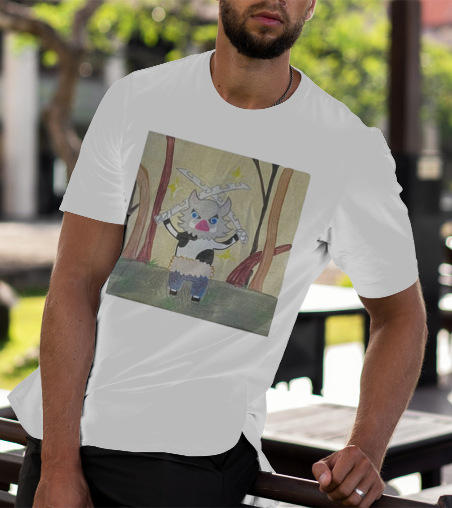 Boarbeef Inosuke Inspired Drawing Two Swords Forest Background T-Shirt