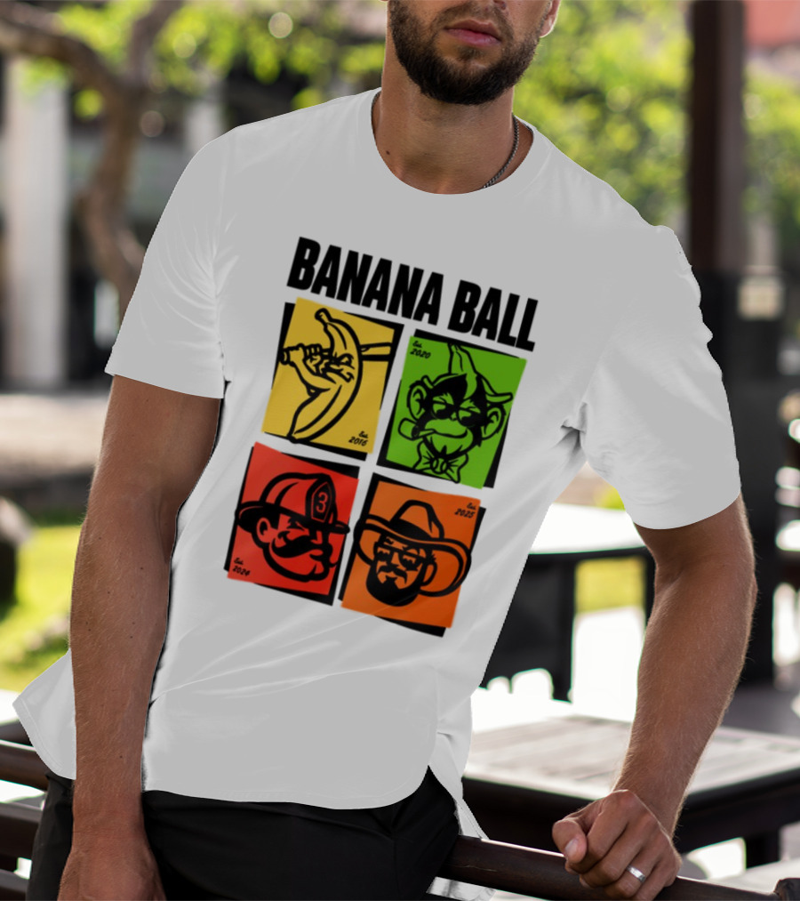 Banana Ball 2025 Cowboy Firefighter Joker Swordsman Icons Est 2016 2020 2024 2025 T-Shirt