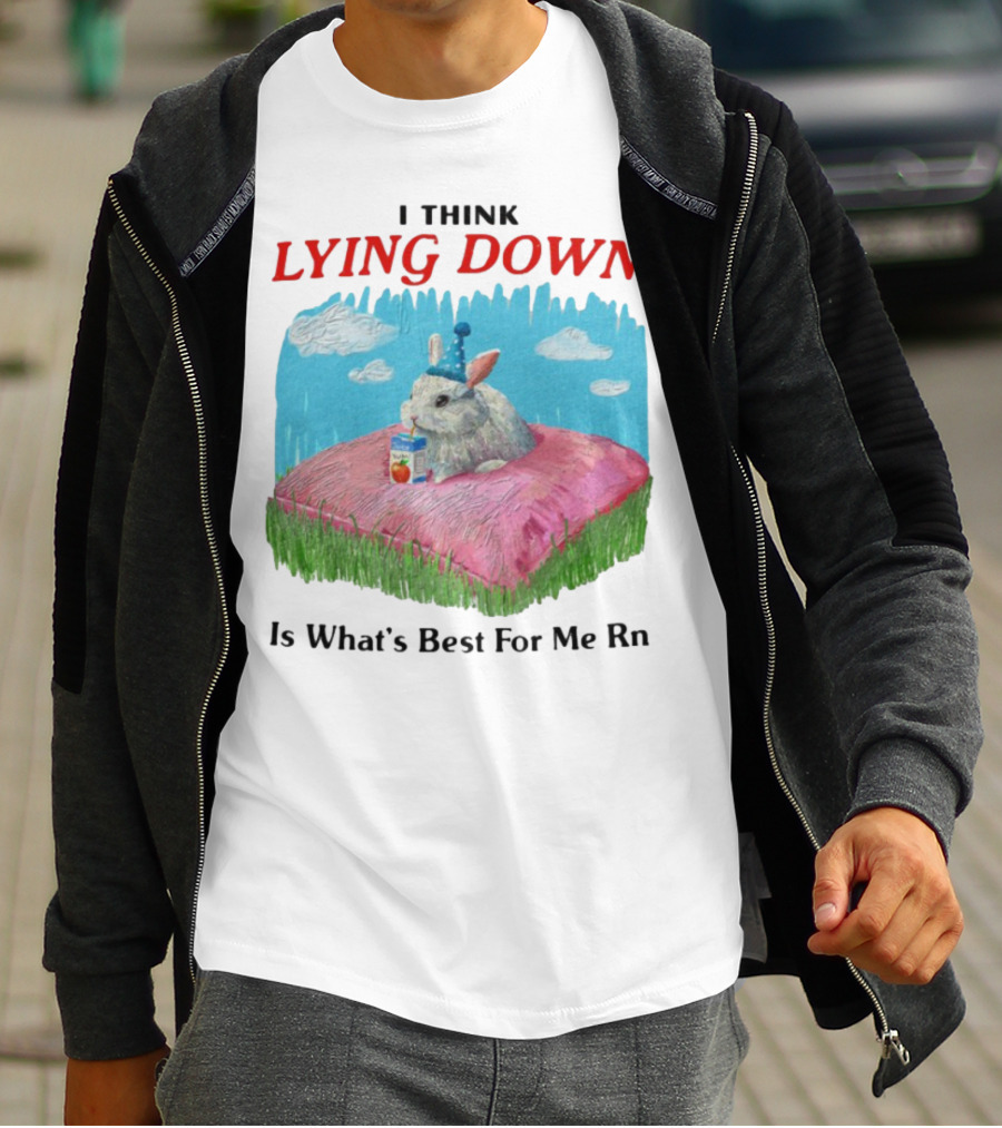I Think Lying Down Bunny With Party Hat And Juice Box Pillow Clouds T-Shirt