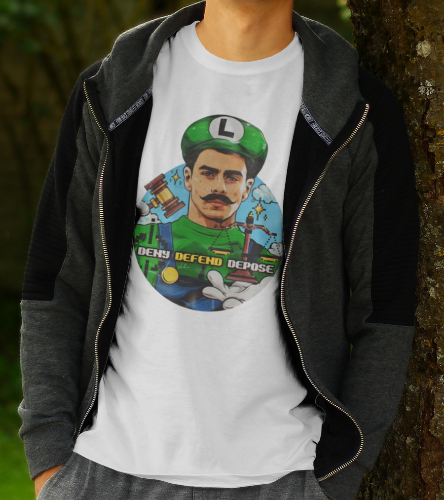 Luigi Mangione Deny Defend Depose Mario Bros Inspired Courtroom Adventure T-Shirt