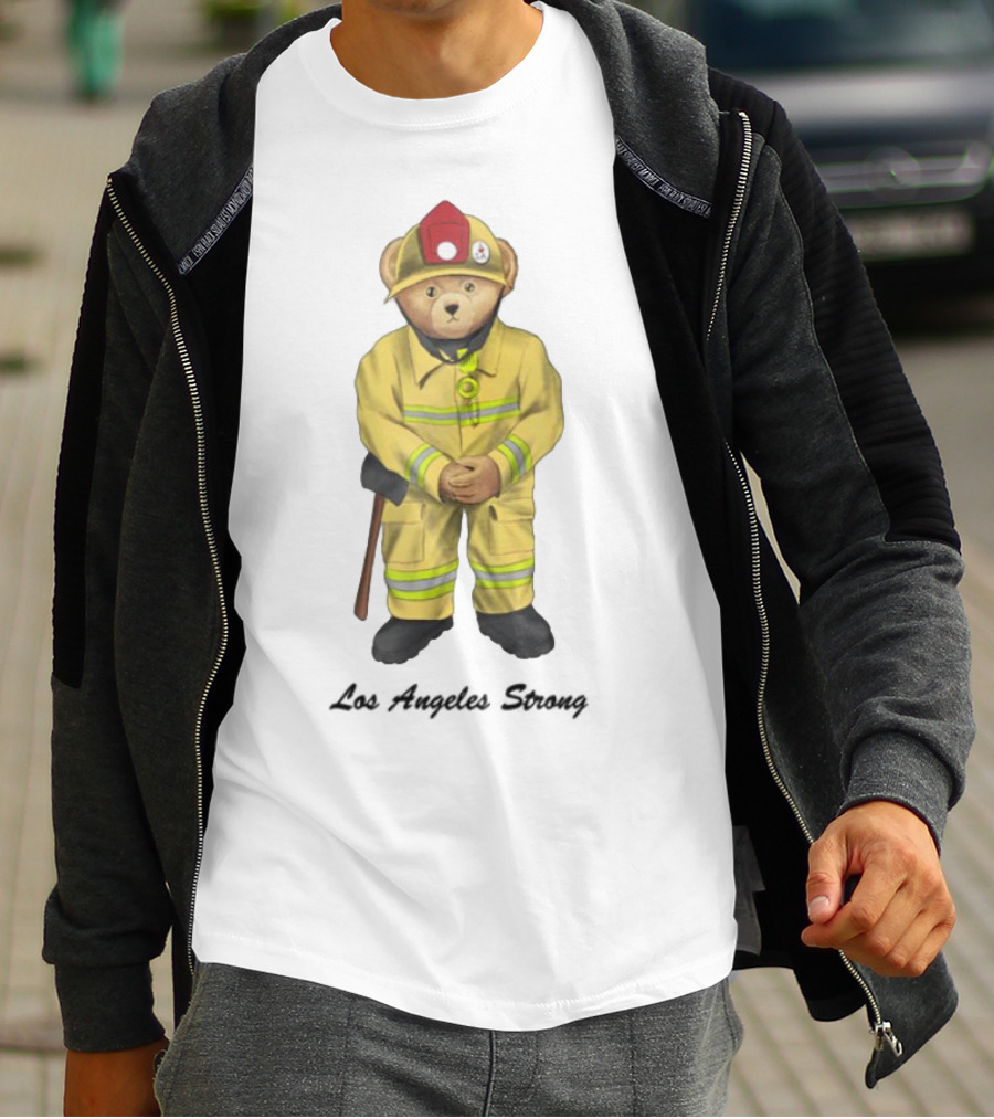Michael Cherman Firefighter Bear Support Los Angeles Strong T-Shirt