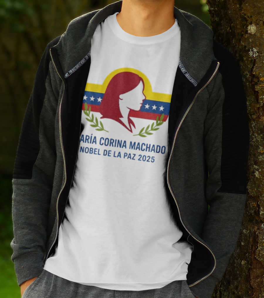 María Corina Machado Nobel De La Paz 2025 Venezuelan Flag Laurels T-Shirt