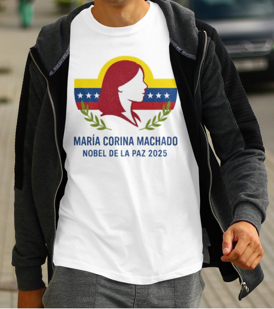 María Corina Machado Nobel De La Paz 2025 Venezuelan Flag Laurels T-Shirt