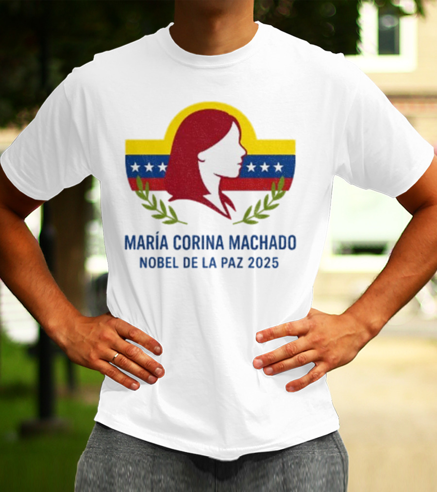 María Corina Machado Nobel De La Paz 2025 Venezuelan Flag Laurels T-Shirt