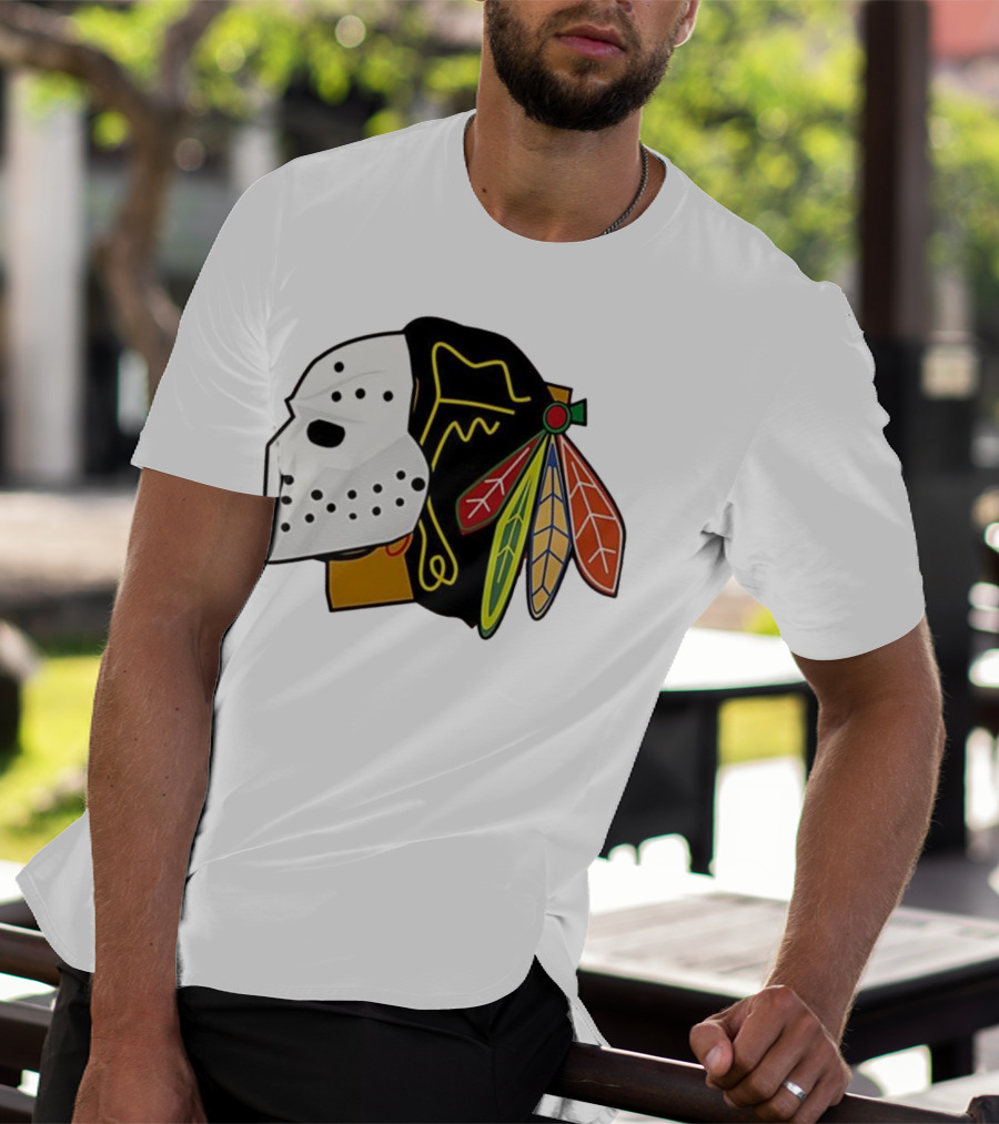 Chicago Blackhawks Hockey Mask Team Colors T-Shirt
