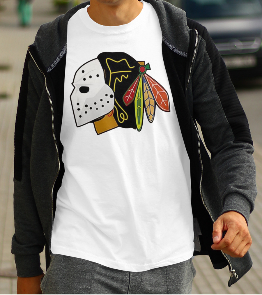 Chicago Blackhawks Hockey Mask Team Colors T-Shirt