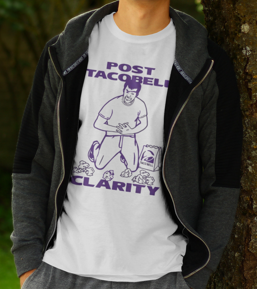 Post Taco Bell Clarity Funny Kneeling Figure With Taco Bell Bag T-Shirt
