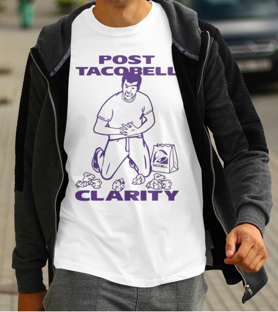 Post Taco Bell Clarity Funny Kneeling Figure With Taco Bell Bag T-Shirt